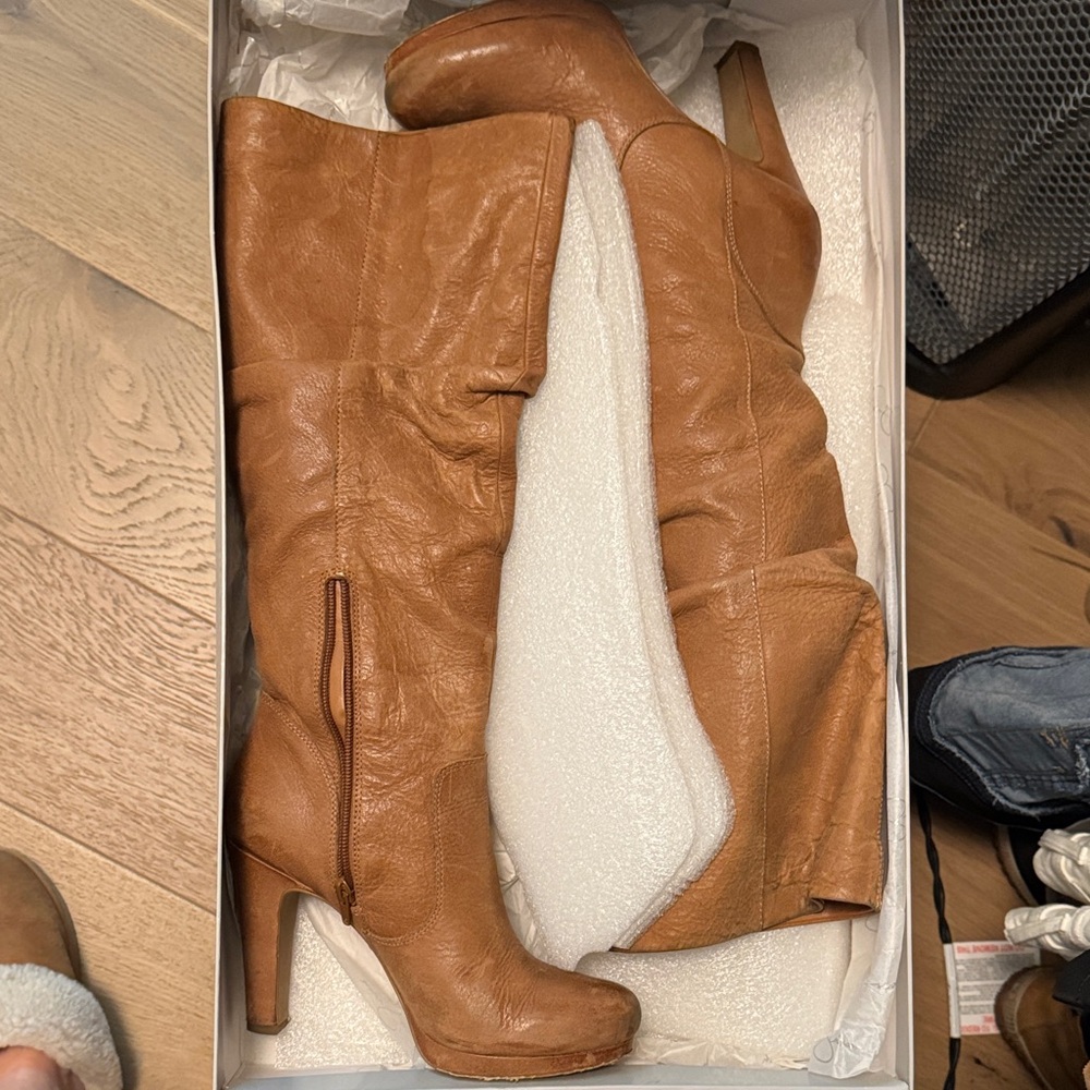 Tan Leather Knee-High Boots